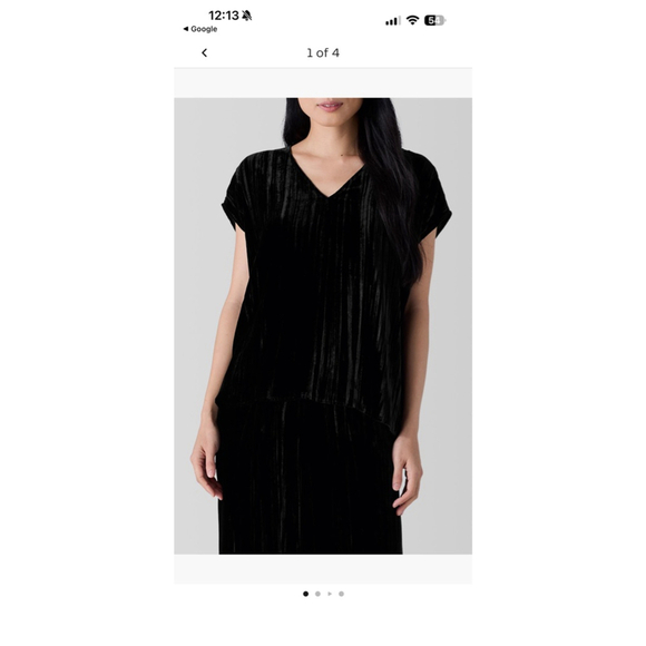 Eileen Fisher Tops - Eileen Fisher Black Velvet Short Sleeve V-Neck Tee Women's 3X